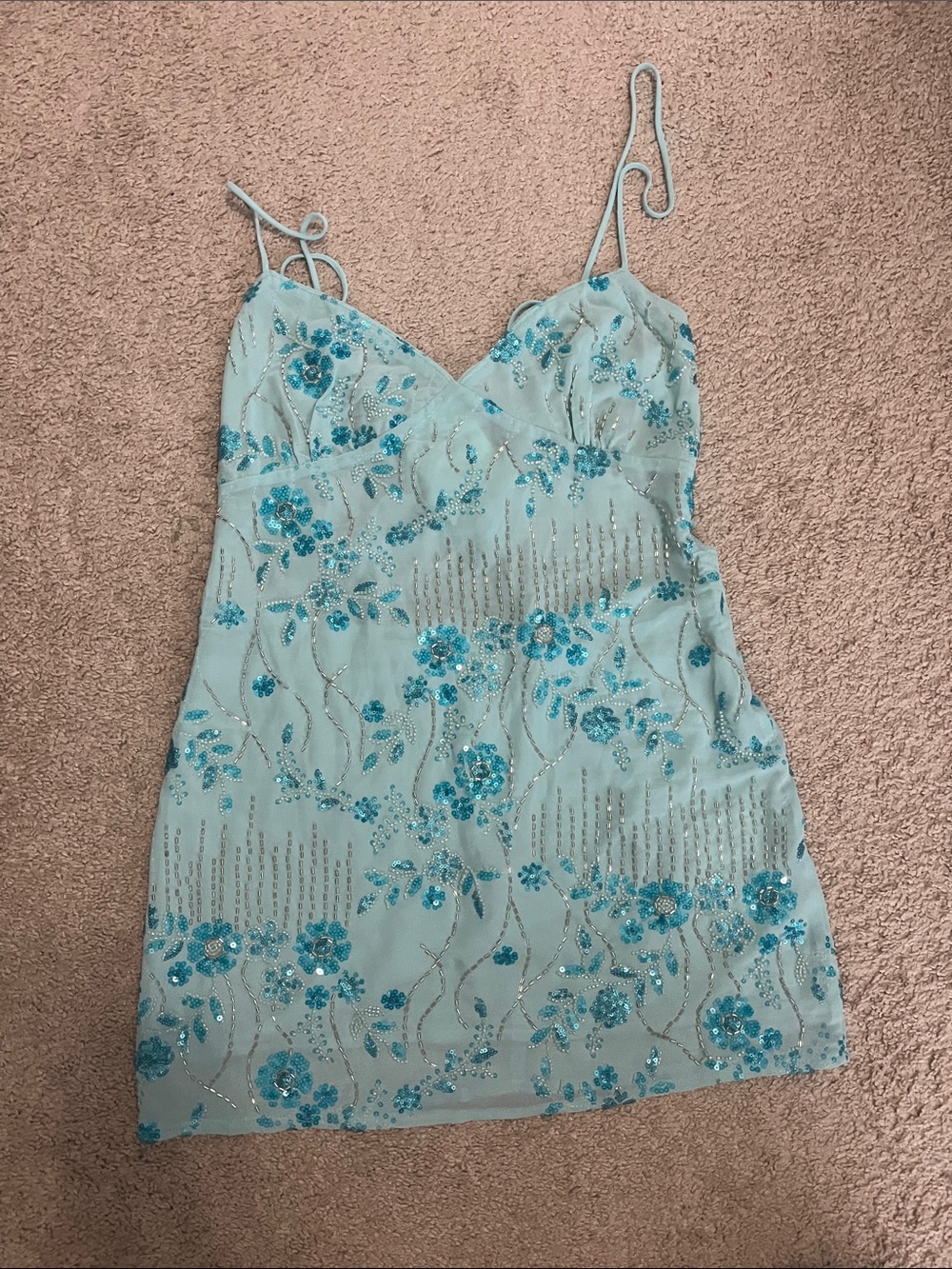 Peppermayo Light Blue Sequin Floral Mini Dress